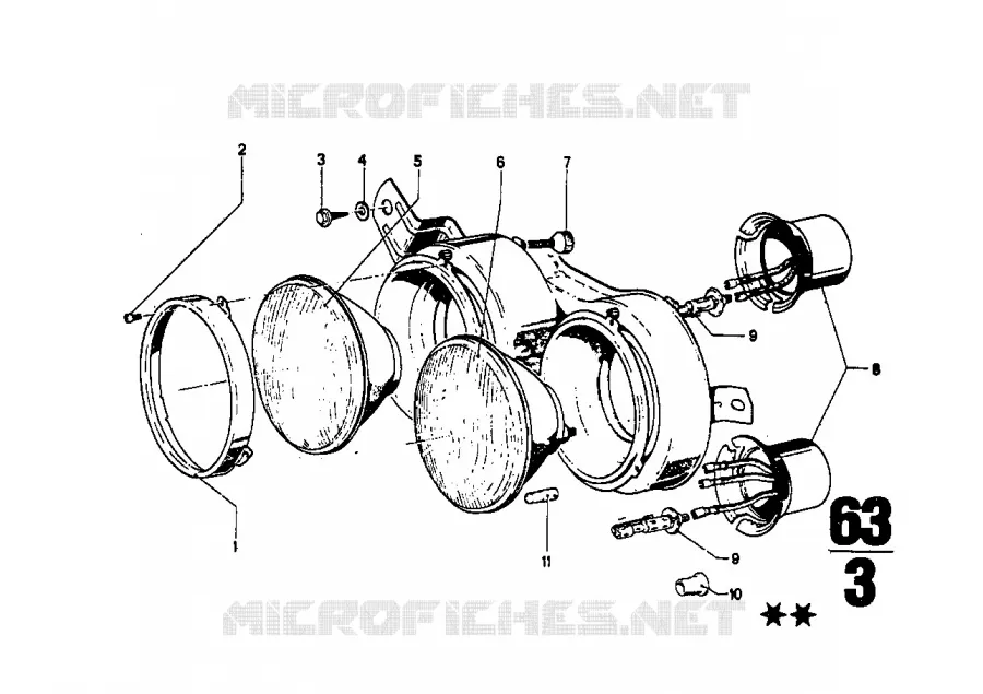 Composants pour projecteur BMW BMW CLASSIC 2.5CS-3.0CSL 1972 3.0CSi A 3.0CSi
