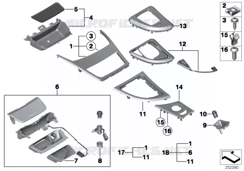 Elément rapporté console centrale BMW BMW Série 1 2006 118d N 118d