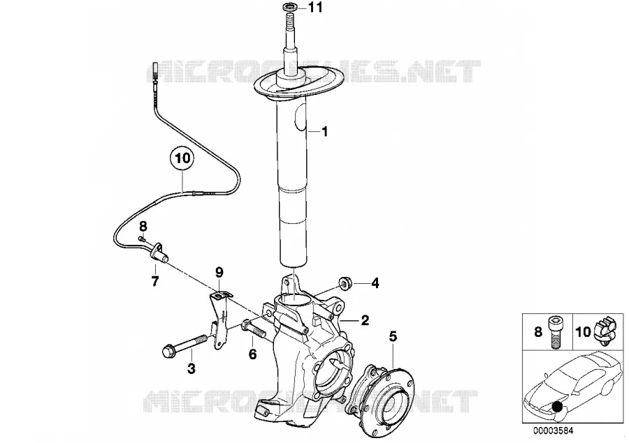 Jambe suspension av./Palier pivot/Roue BMW BMW Série 5 1995 528i M 528i