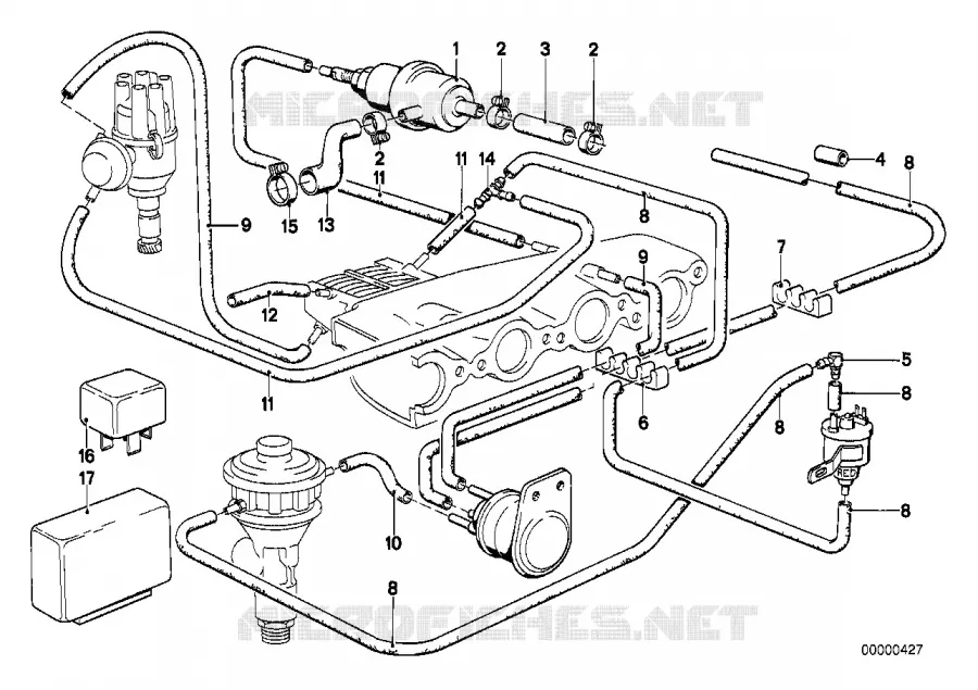 Commande à dépression-AGR BMW BMW Série 5 1977 528i A 528i